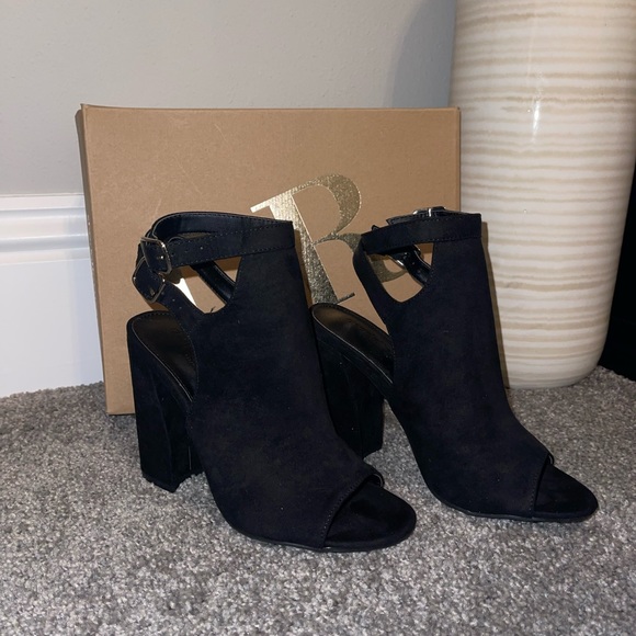 Black Suede Block Heels - Picture 2 of 4